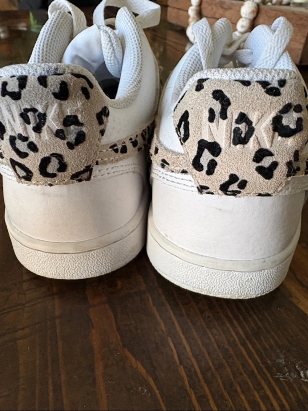 Nike Women’s White Low-Top Sneakers with Leopard Swoosh - Picture 2 of 6